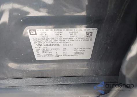 2018 Chevrolet Trax Premier z USA, uszkodzony, nr VIN 3GNCJMSB0JL290008